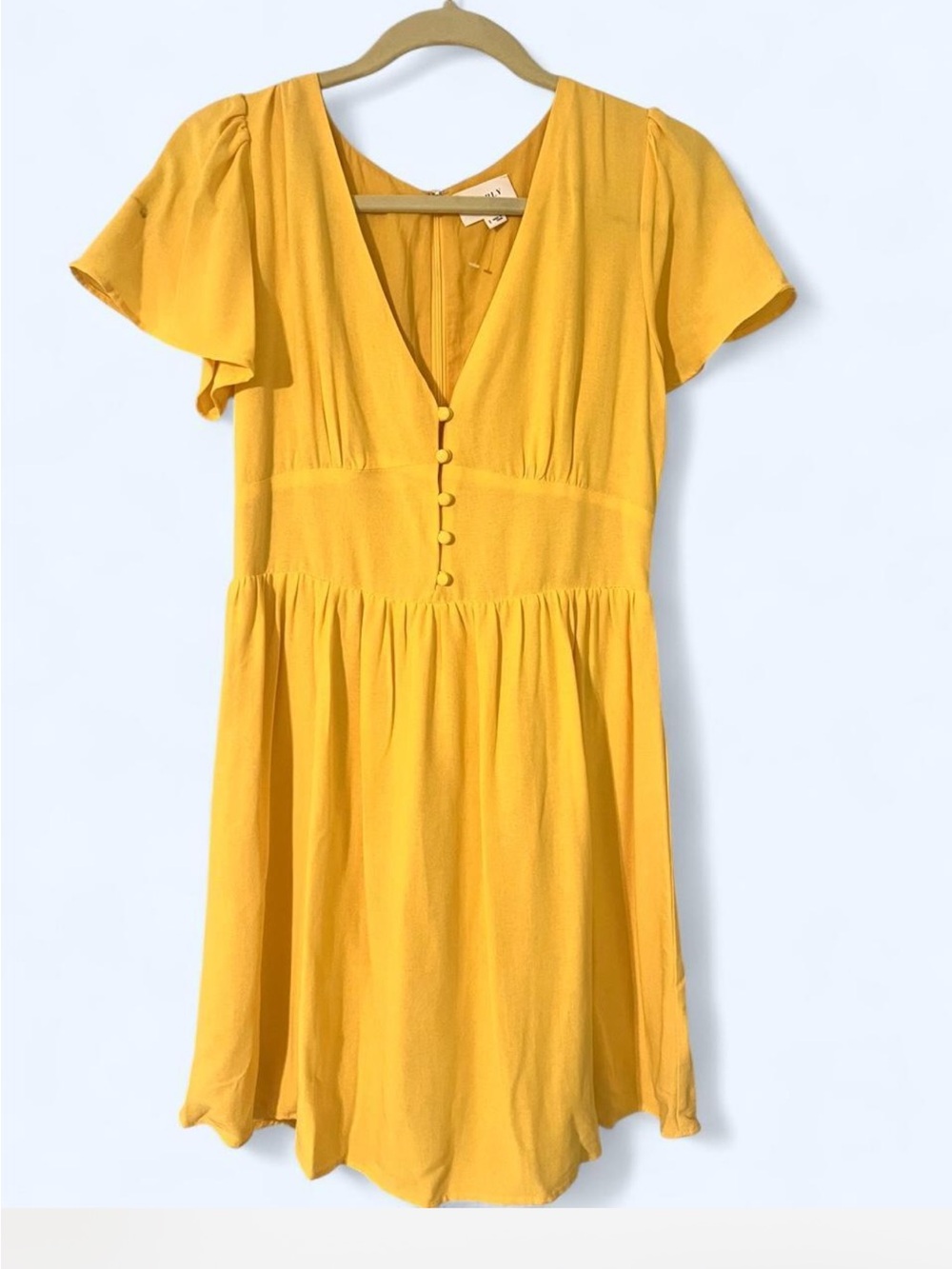 Everly Mustard V-Neck Button-Front Mini Dress